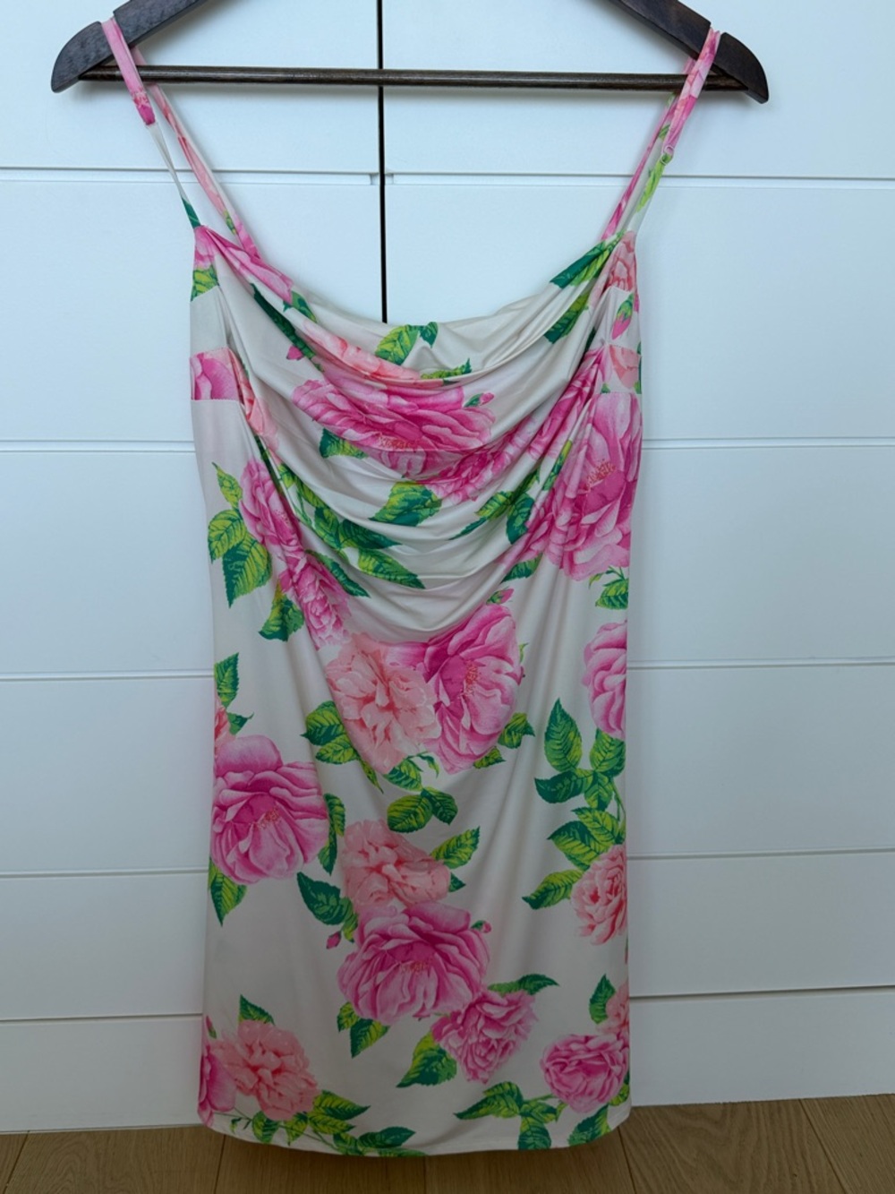 AFRM Pink Floral Slip Dress with Green Leaf Print
